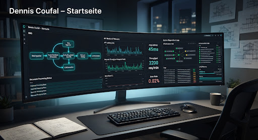 Monitore mit Software-Dashboard und Code-Visualisierung